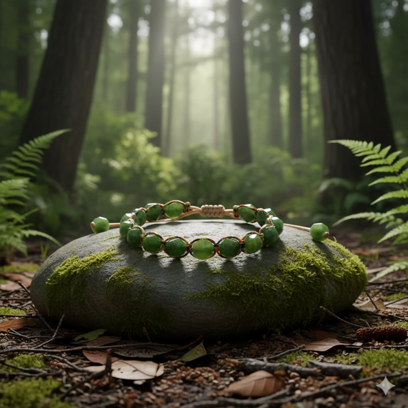Гривна от естествен камък Нефрит Forest's Embrace